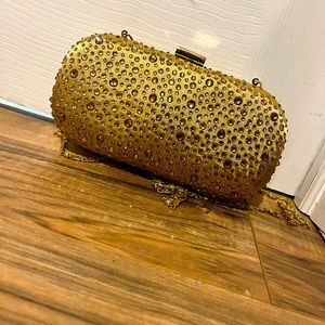 Gold beaded evening clutch